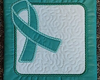 Ovarian Cancer Mug Rug/Coaster - Teal Ribbon