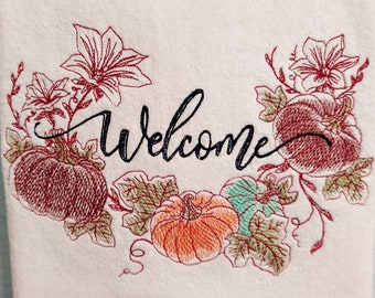 Fall Terry Velour Hand Towel - Welcome