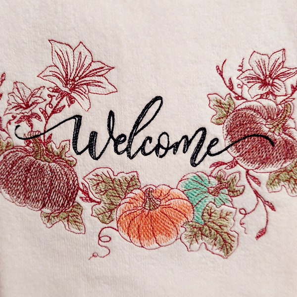 Fall Terry Velour Hand Towel - Welcome