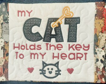 Cat Mug Rug /Coaster - my CAT Hold The Key to my Heart