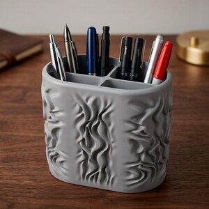 Vågig pennhållare STL-fil - Modern texturerad pennkopp 3D-utskrivbar - Digital nedladdning