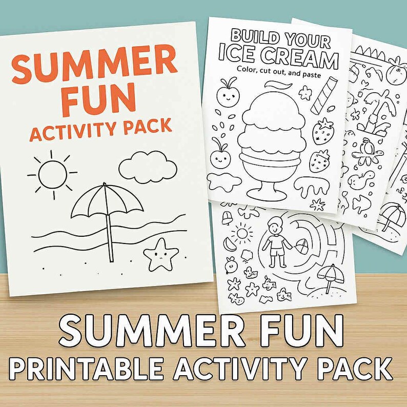 Summer Fun Printable Activity Pack for Kids-coloring,matching,maze and ...