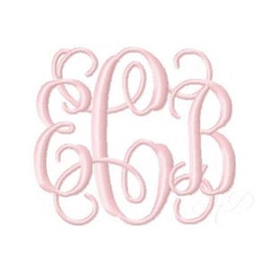 May include: A light pink monogram featuring the intertwined letters E, C, and B in a classic, elegant script. The design has a soft, textured appearance, perfect for personalized items.