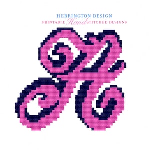 Letter A Script Shadow PDF Needlepoint Pattern Herrington Design Cross Stitch Hand Embroidery Instant Download Printable 13 Grid 4" Pattern
