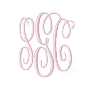 May include: A light pink monogram design featuring the letters S, C, and C intertwined. The letters have a delicate, cursive style with elegant swirls and loops. The design is set against a clean white background.