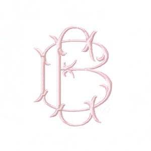 May include: A light pink monogram featuring the intertwined letters "B" and "C" in an elegant, ornate script. The design includes decorative flourishes and a delicate, feminine aesthetic, perfect for personalized items.