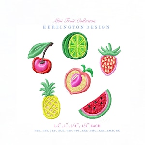 Pacote de Design de Bordado Mini Frutas para Máquina de Bordar MIYO Shirt Machine da Herrington Design - Download Instantâneo em Todos os Formatos PES e BX
