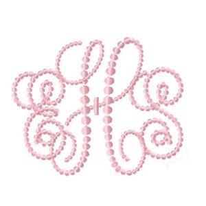 May include: A light pink monogram design featuring the letters H and S intertwined. The letters are formed with a series of small, round beads, creating a textured, elegant appearance. The design is set against a clean white background.