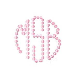 May include: A light pink monogram design featuring the letters MSB in a circular arrangement. The letters are composed of small, connected, oval-shaped elements, creating a textured appearance against a white background. This design is suitable for embroidery or print.