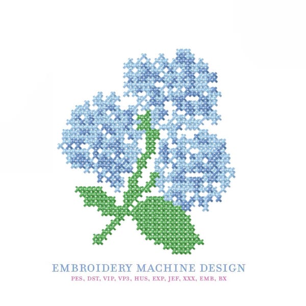 Needlepoint Embroidery Machine Design Hydrangea Mini Cross Stitch Herrington Design Instant Download All Formats PES BX