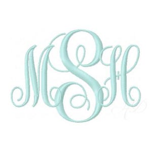May include: A light blue monogram design featuring the letters MSH in a flowing, elegant script. The letters are intertwined with decorative swirls, set against a clean white background. This design is suitable for personalization.