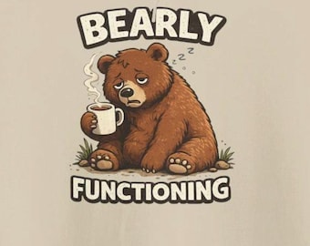 Sudadera con capucha funcional de Bearly: Humor de café de oso cansado, sudadera con gráfico de oso dormilón acogedor