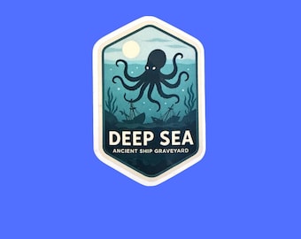 Pegatina Kraken Deep Sea: vinilo impermeable para portátil. Botella de agua.