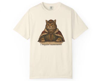 Medieval Cat "I Require Sustenance" T-shirt | Cat Lover Tee