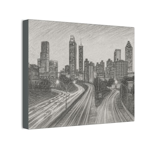 Impression d&#39;art mural croquis moderne de la ligne d&#39;horizon d&#39;Atlanta - Déco urbaine minimaliste