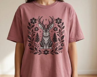Cottagecore Jackalope Tee  Boho Mythical Creature Cryptid