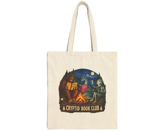 Cryptid Book Club Tote Bag  Sasquatch, Loch Ness  Alien Reading Design