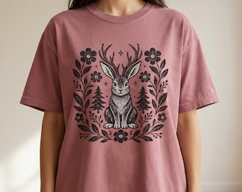 Cottagecore Jackalope Tee  Boho Mythical Creature Cryptid Comfort Colors