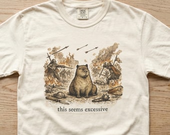 This seems excessive Capybara in Battle T-shirt | Capybara Warrior Tee, Funny Animal Combat Design