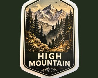 High Mountain Sticker Bigfoot Camping Sticker waterproof Vinyl Decal for Laptop water bottle