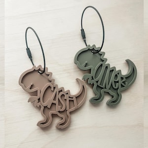 Custom Dinosaur Kids Keychain, Kids Name Tag Keyring, Personalized Bag Tag, Cute Dino Backpack Charm