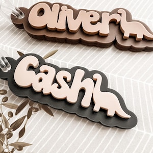 Custom Dinosaur Name Keychain, Kids Name Tag Keyring, Personalized Bag Tag, Cute Dino Backpack Charm