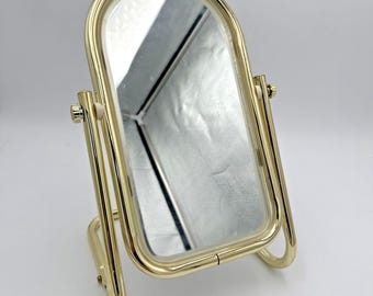 Vintage 80s Commodore Gold Tubular Swivel Vanity Mirror Makeup