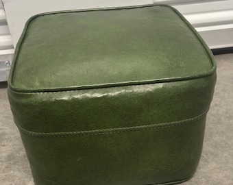 Vintage Quadratischer Grüner MCM Vinyl Fußhocker Ottomane Fußstütze