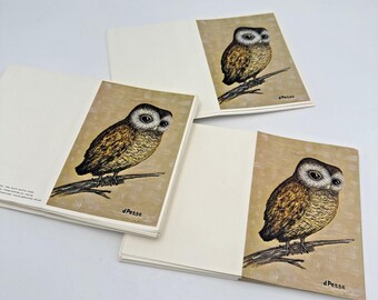 Lot de 79 cartes de voeux vintage hiboux signées d Pease