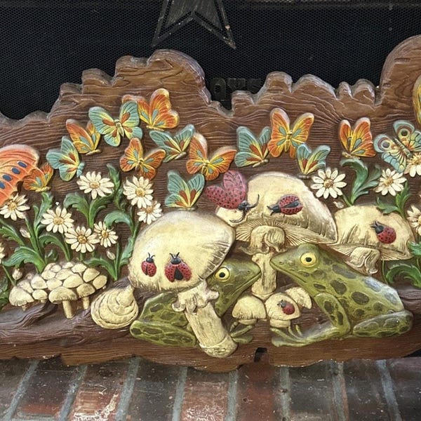 Stunning Vtg MCM Mushroom Frog Butterfly Wall Decor Bold Colors