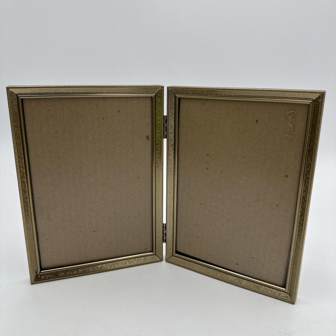 Vintage Bi-fold Brass Gold Tone Double Hinged 5x7” Photo Picture Frame ...