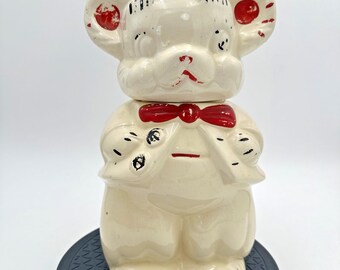 Pot à biscuits vintage poterie Turnabout Mouse garçon fille à deux têtes