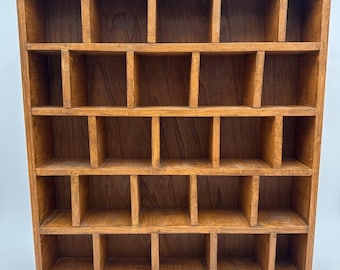 Vintage Primitive Rustic Wooden 25 Compartment Trinket Wall Shelf