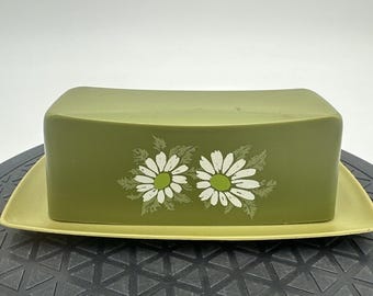 Vtg 1960er Jahre Green DAISY Butterdose Kunststoff Lustroware Mid Century Küche MCM