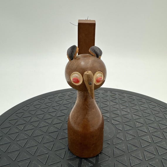 Vintage Japanese Wooden Squirrel Shoe Brush Folk Art