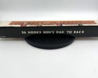 Vintage Solid Oak 24-Peg Tie & Belt Rack, Wall Mountable