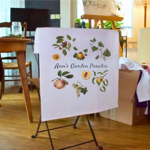 Botanical Fruit Cotton Tea Towel for Kitchen Decor, Personalized Apricot Peach Grape Dish Towel - Housewarming Gift, Farmhouse Decor
