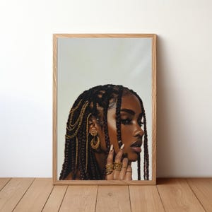 Black Woman Art Poster Box Braids Wall Art Natural Hair Black Girl Art Melanin Poster Afrocentric Decor Black Woman Braids Art Wall Decor