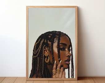Black Woman Art Poster Box Braids Wall Art Natural Hair Black Girl Art Melanin Poster Afrocentric Decor Black Woman Braids Art Wall Decor