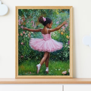 Black Ballerina Wall Art African American Girl Pink Tutu Dance Art for Nursery Kids Room Decor Ballet Print Afrocentric Art for Girls Room