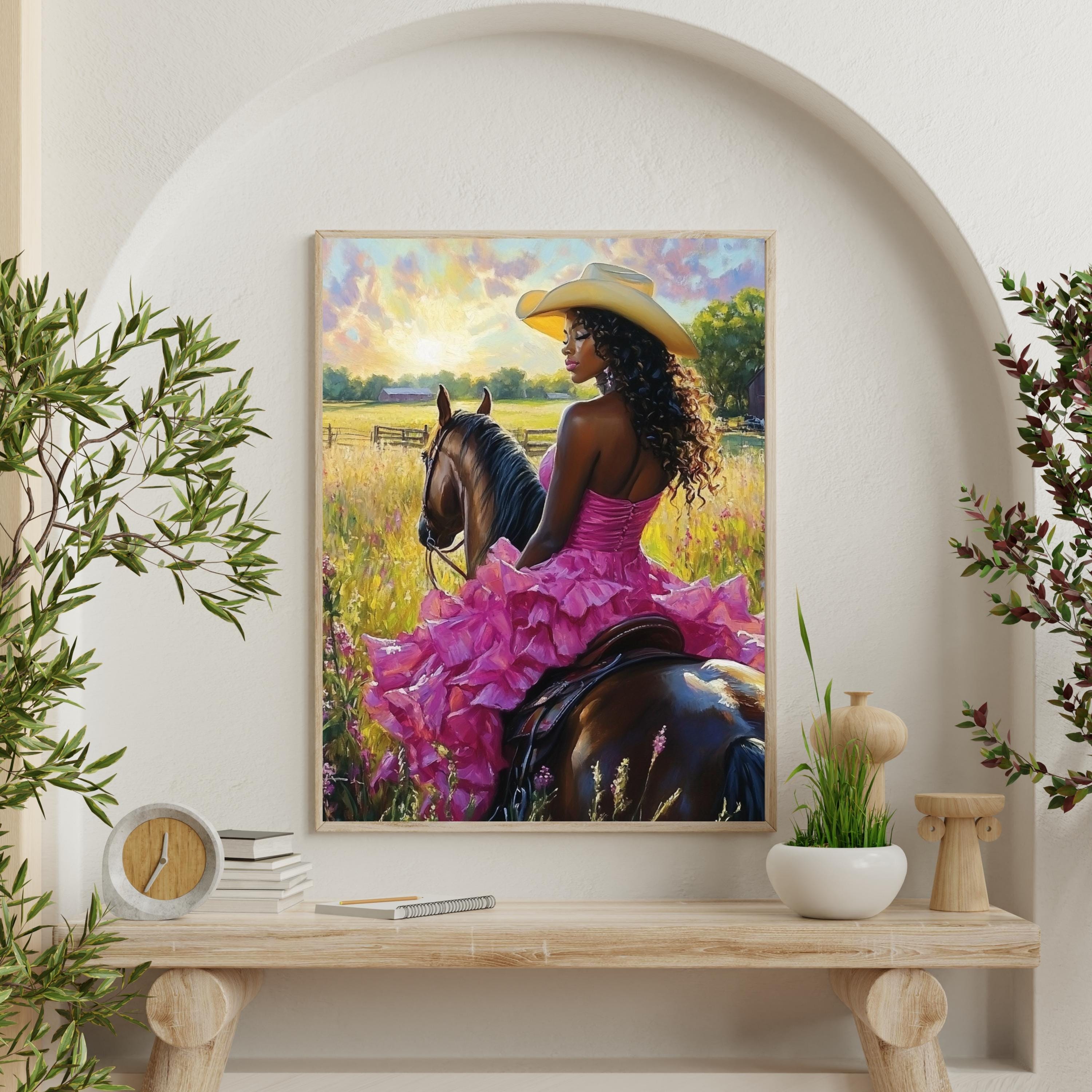 Black Cowgirl Art Western Wall Art African American Woman Riding Horse ...