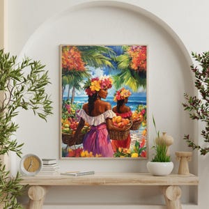Black Woman Art Print Caribbean Tropical Wall Art Afro Latina Poster Fruit Market Decor Summer Island Girl Art Colorful Home Print