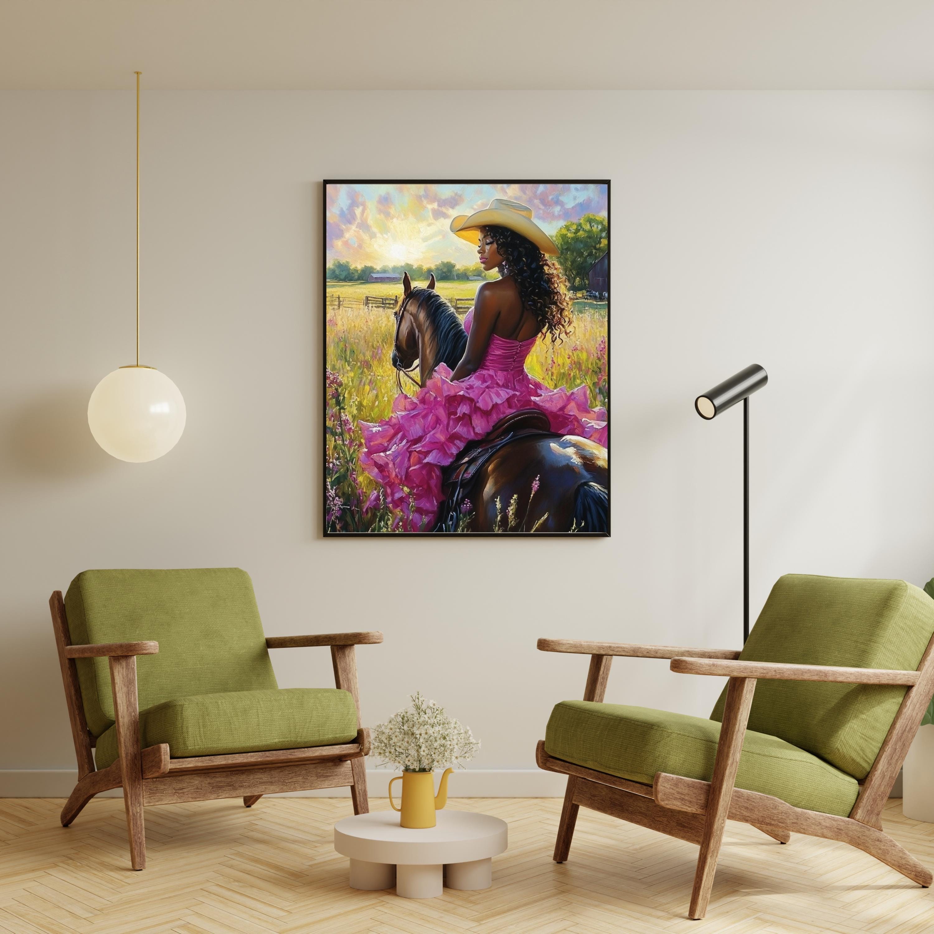 Black Cowgirl Art Western Wall Art African American Woman Riding Horse ...