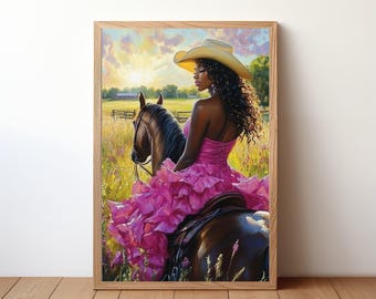 Black Cowgirl Art Poster Western Wall Art Melanin Poster Black Woman Wall Art Afrocentric Decor Black Girl Poster Western Decor Art
