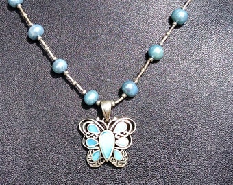 Collier pendentif papillon en argent sterling, nacre et perles d'eau douce