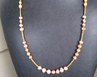 Sunset colored Freshwater Pearl and Seed Bead Necklace