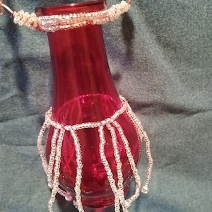 Red Beaded Glass Bud Vase/Plant Rooting Bottle