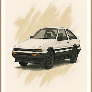 Toyota AE86 White Wall Art – Minimalist JDM Car Poster – Digital Download A4, 9x10, 5x7&quot;