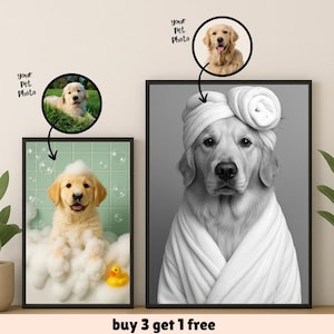 Custom Pet Portrait Photo,Funny Bathroom Art,Dog Reading Newspaper on Toilet,Dog Wall Art,Dog in Toilet,Pet in Bathtub,Personalized Pet Gift