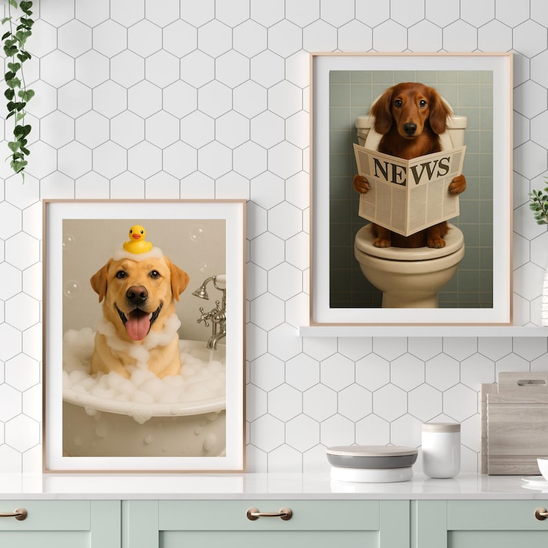 Custom Pet Portrait Photo,funny Bathroom Art,dog Reading Newspaper on ...